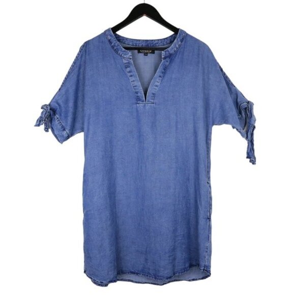Orange Fashion Village 100% Tencel Denim Shoulder Tie Dress Size S/M - Picture 1 of 8